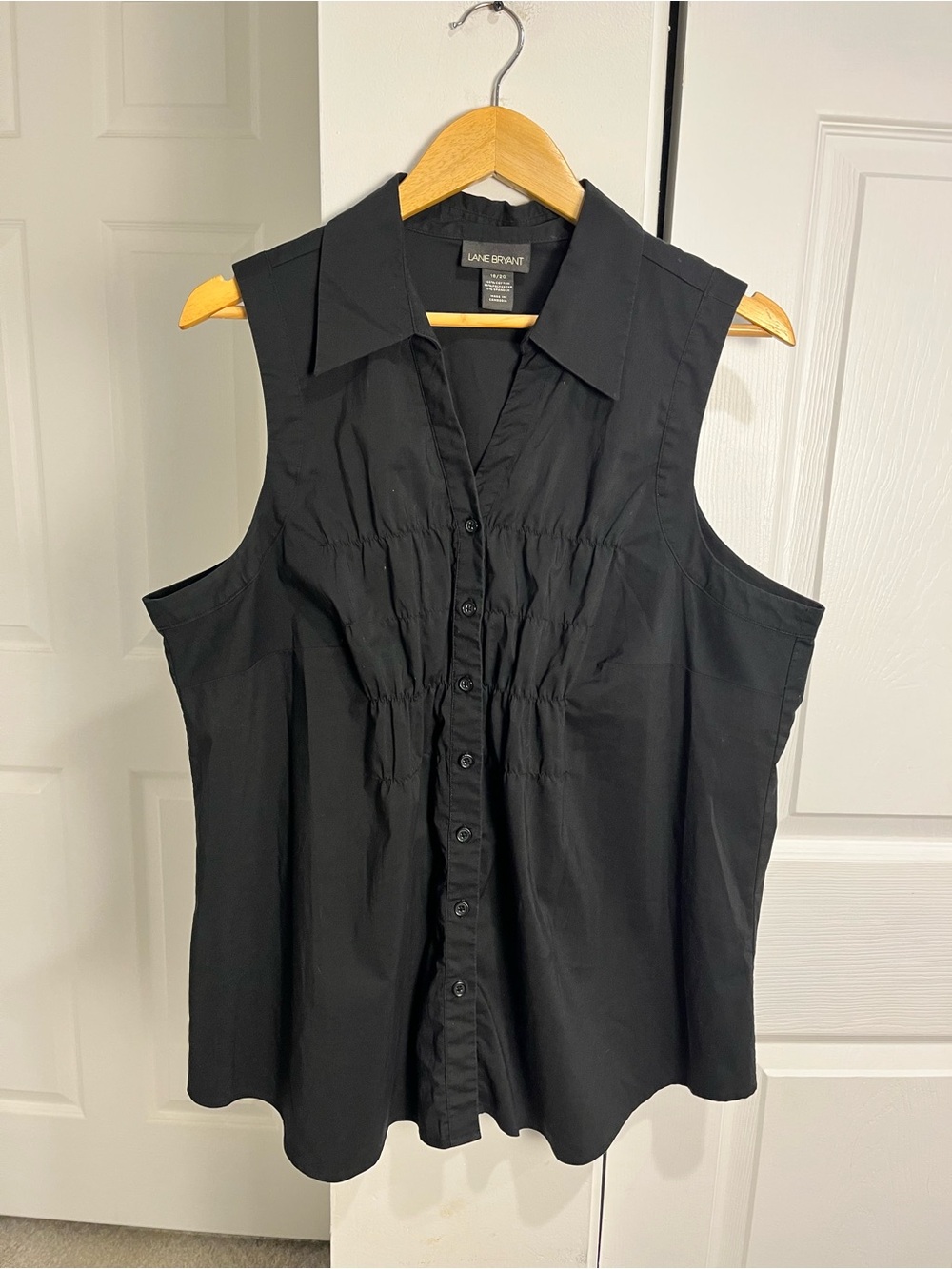 Lane Bryant Sleeveless Button Up Shirt Womens Size 18/20 Cotton Blend Ruched